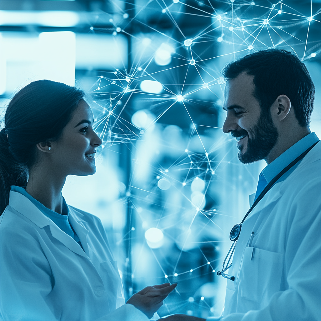 Healthcare professionals in a discussion focusing on emotional connection beyond clinical data