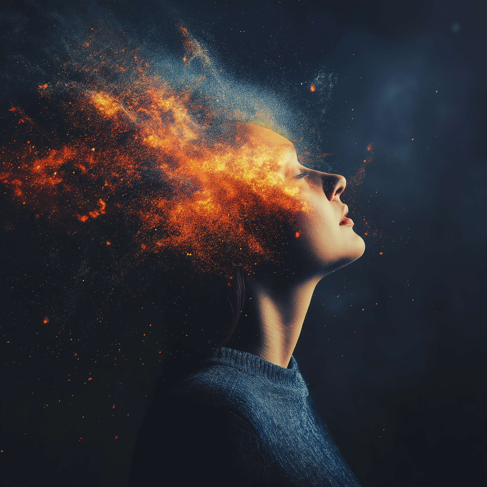Person with thought bubbles showing different labeled emotions - a visualization of emotional awareness